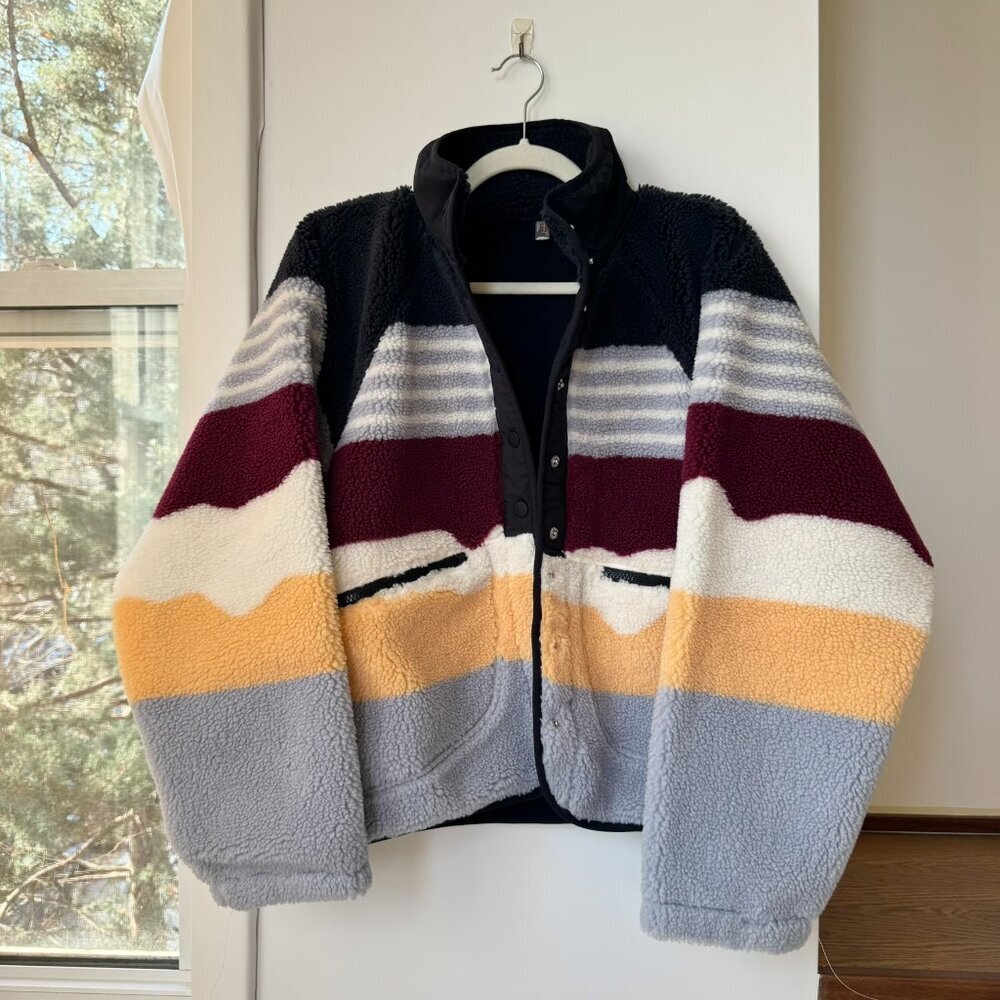 Free People Movement Hit The Slopes Printed Fleece Jacket Papaya Stripe Small - Picture 13 of 13